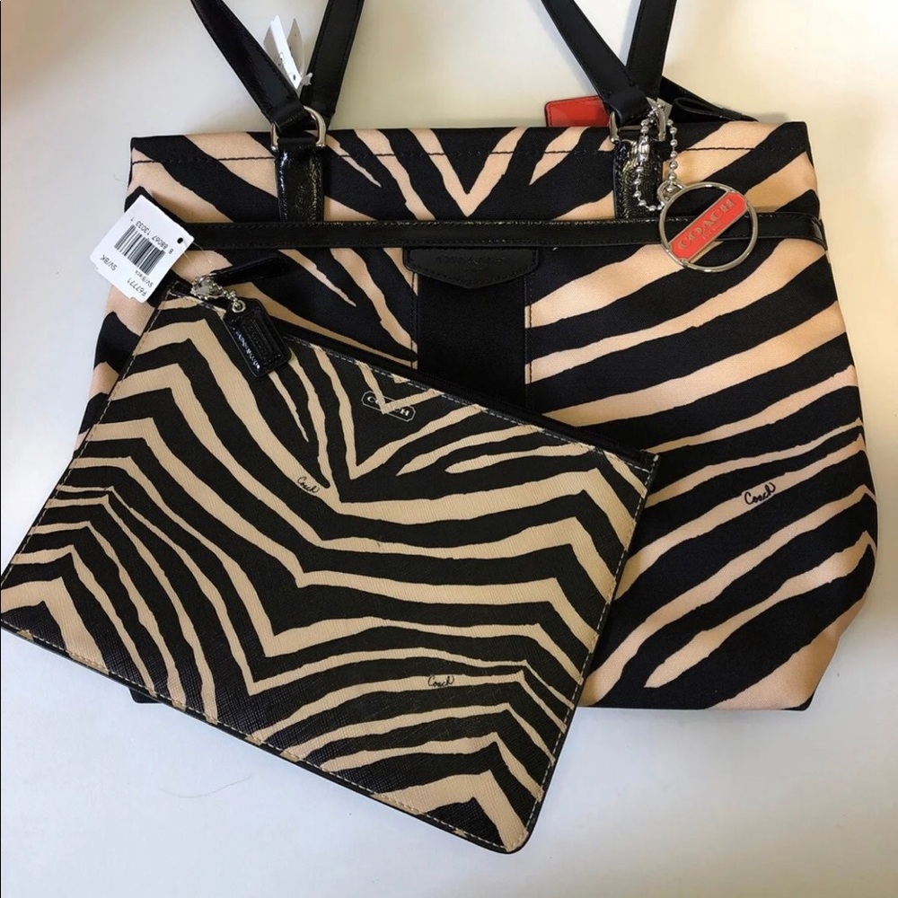 Zebra Print Coach Purse and Tech Bag Set